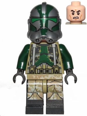 Clone Trooper Commander Gree, 41st Elite Corps (Phase 2) - Kashyyyk Camouflage, Dark Tan Markings on Legs, Scowl Item No: sw1003