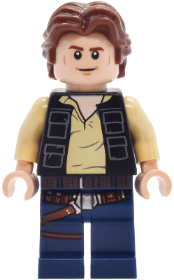 Han Solo - Black Vest with Pockets over Tan Shirt with Dark Bluish Gray Creases, Dark Blue Legs with Belts Item No: sw1457