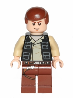 Han Solo - Black Vest with Pockets over Tan Shirt with Dark Tan Creases, Reddish Brown Legs with Belts Item No: sw0451