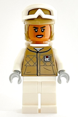 Hoth Rebel Trooper Dark Tan Uniform and Helmet, White Legs and Backpack, Female Item No: sw1185