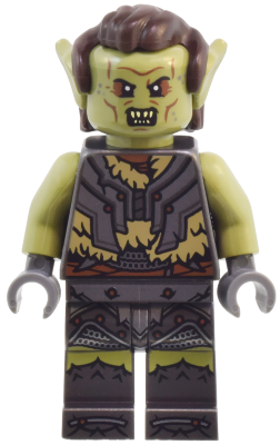 Lor137 Orc - Olive Green Head, Pearl Dark Gray Armor over Dark Tan Fur, Dark Brown Hair