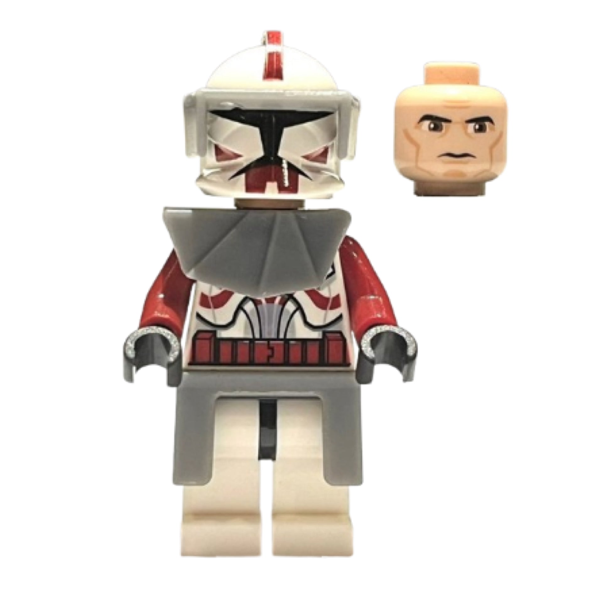 Clone Trooper Commander Fox, Coruscant Guard (Phase 1) - Dark Bluish Gray Visor, Pauldron, and Kama, Large Eyes, with Solid Light Bluish Gray Semicircle above Belt Item No: sw0202a