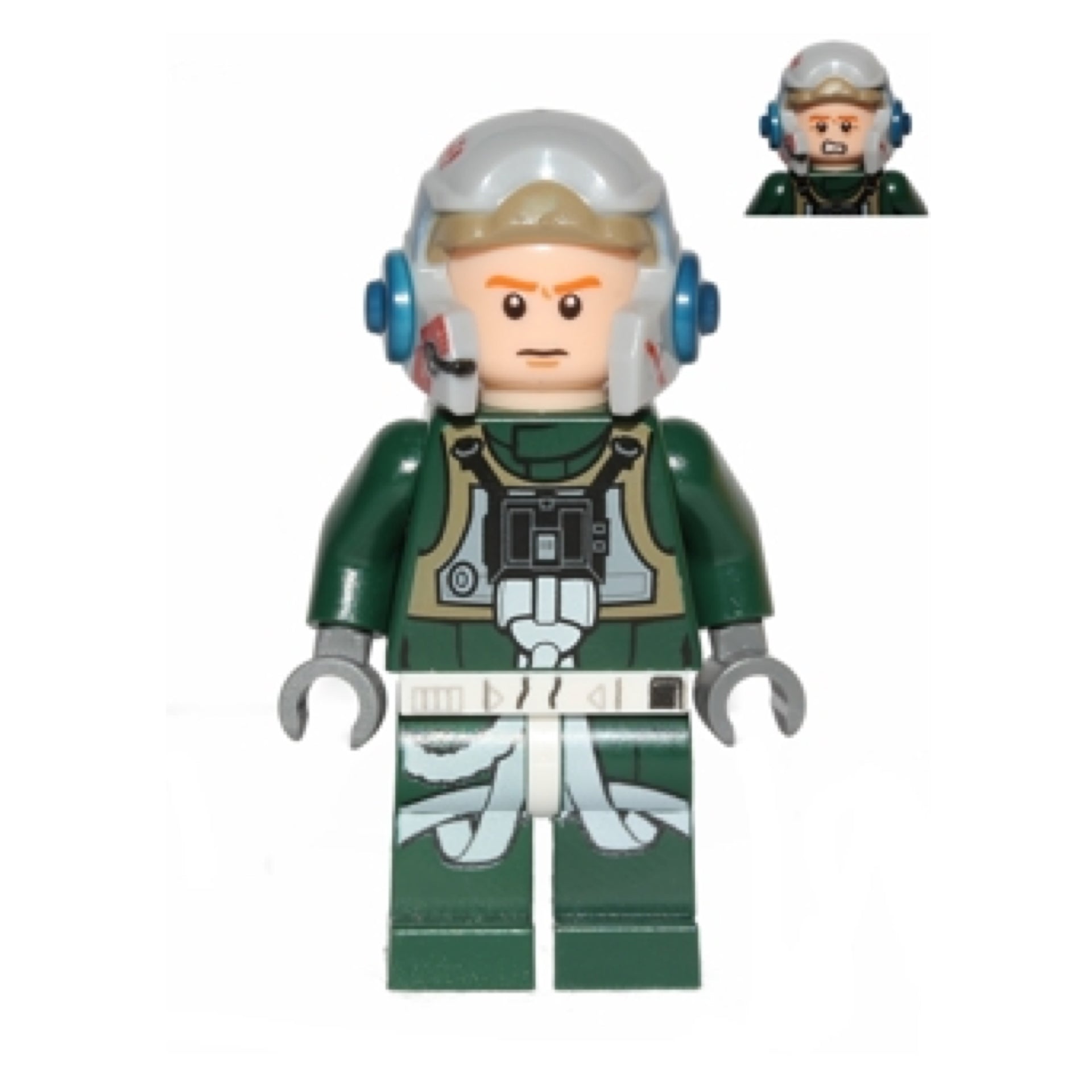 Rebel Pilot A-wing (Open Helmet, Dark Green Jumpsuit, Frown / Scared) (Arvel Crynyd) Item No: sw0437