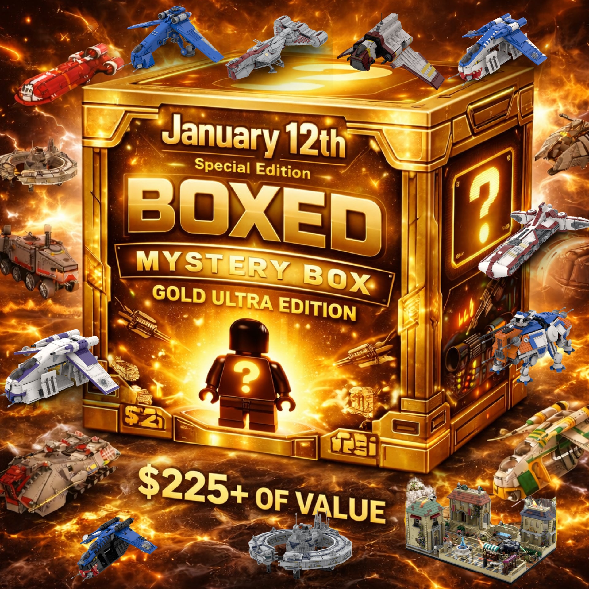JANUARY 12TH SPECIAL GOLD EDTION BOXED SET PLUS MINIFIGURE ($225+ MINIMUM VALUE)