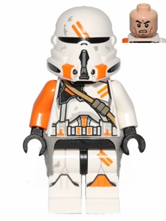Clone Airborne Trooper, 212th Attack Battalion (Phase 2) - Orange Arm, Dirt Stains, Light Bluish Gray Cloth Kama, Scowl Item No: sw0523