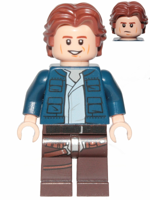 Han Solo, Dark Brown Legs with Holster Pattern, Dark Blue Jacket, Wavy Hair, Smile / Frown Item No: sw1021