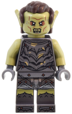 Lor135 Orc - Olive Green Head, Pearl Dark Gray Armor with Dirt Splotches, Dark Brown Hair