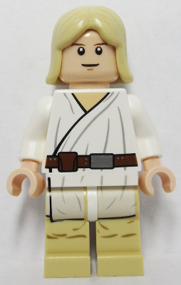 Luke Skywalker - Tatooine, Light Nougat, Long Hair, White Tunic, Tan Legs, White Glints Item No: sw0273