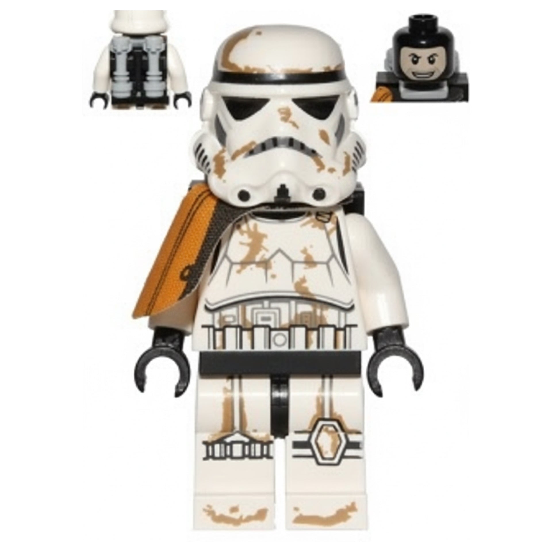 Sandtrooper - Orange Pauldron (Solid), Survival Backpack, No Dirt Stains, Helmet with Solid Mouth Pattern and Solid Yellow Head Item No: sw0109