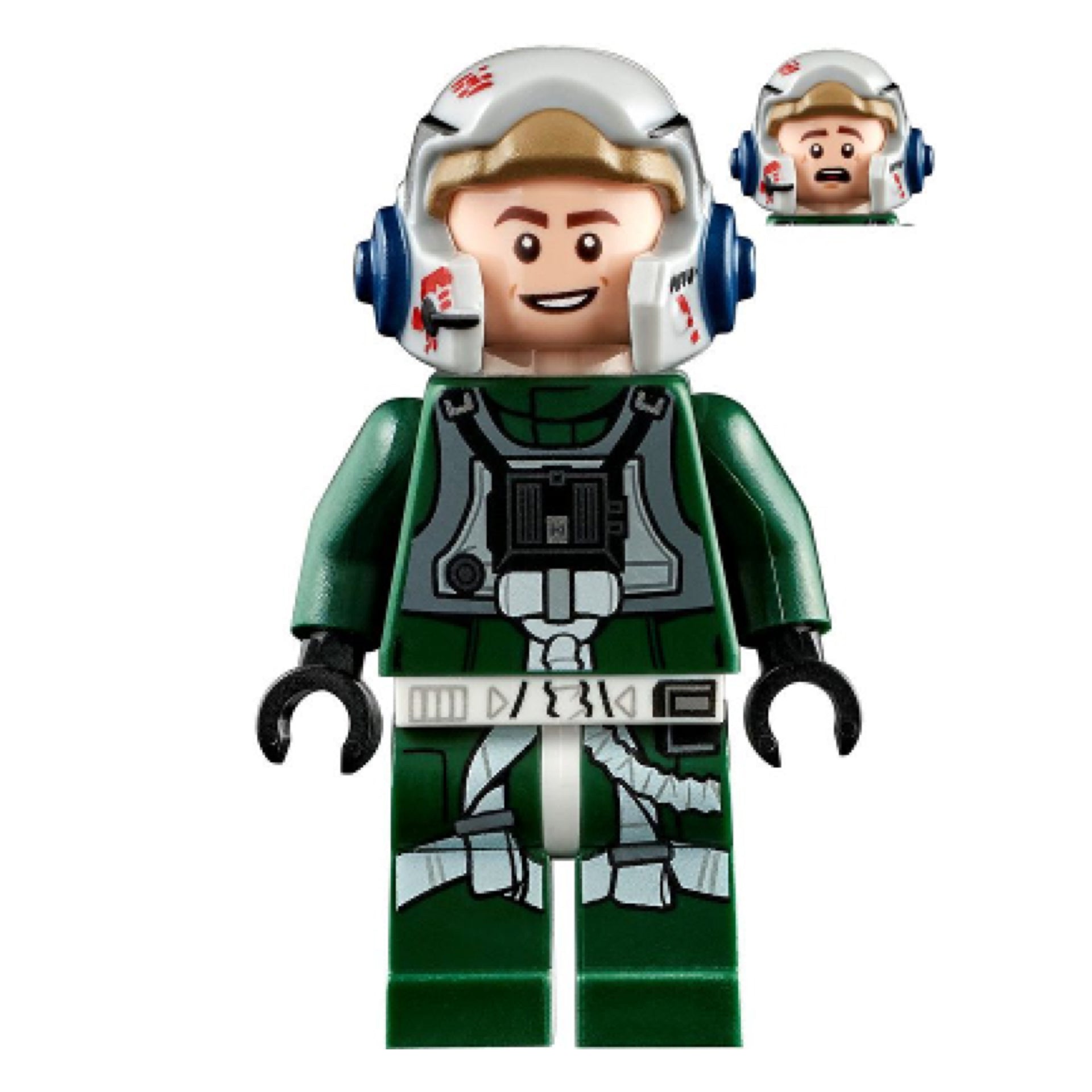 Rebel Pilot A-wing (Open Helmet, Dark Green Jumpsuit, Smile / Scared) (Arvel Crynyd) Item No: sw1092