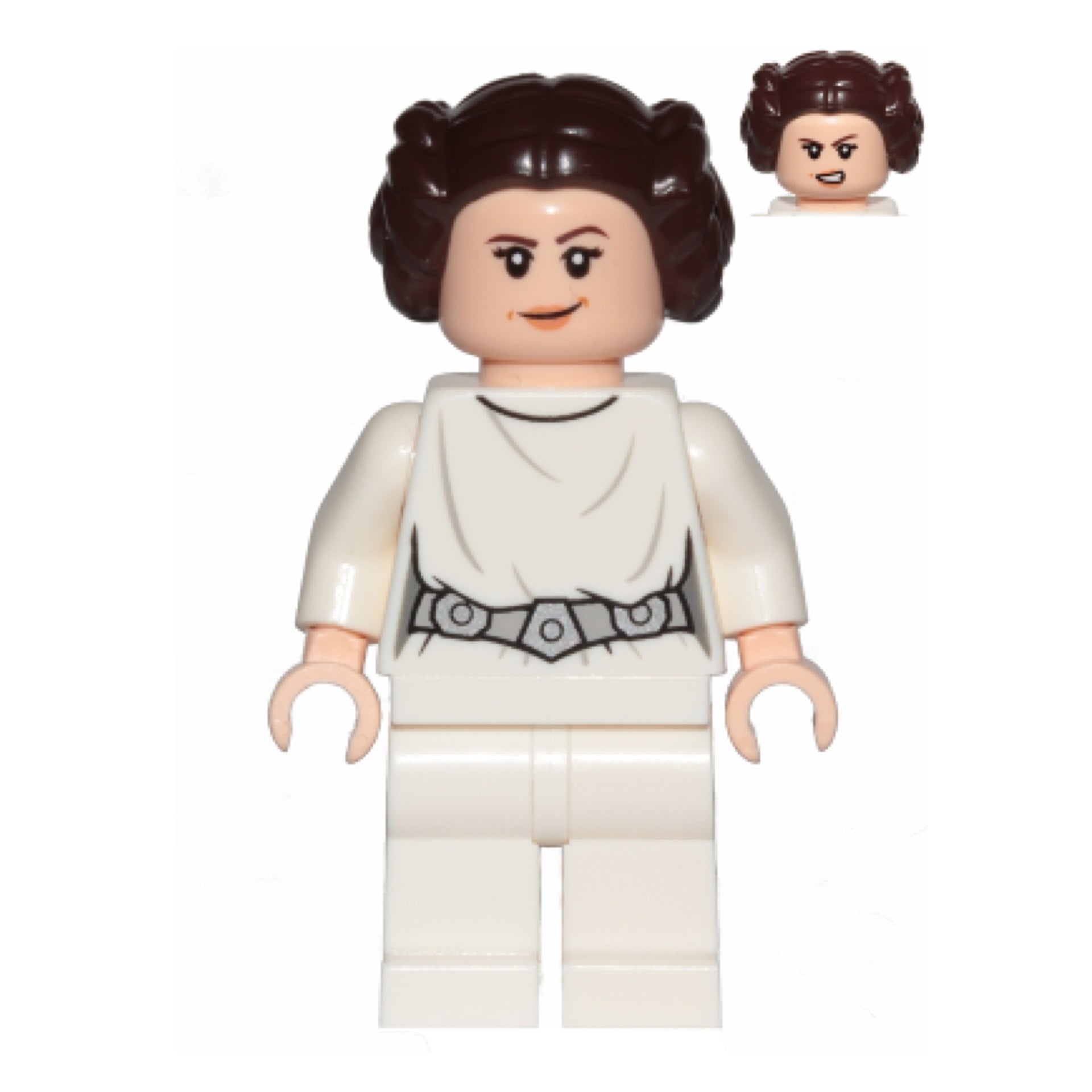 Princess Leia - White Dress, Detailed Belt with 3 Emblems, White Legs, Lopsided Grin / Angry Open Mouth Scowl Item No: sw0994