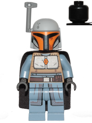 Mandalorian Tribe Warrior - Female, Black Cape, Light Bluish Gray Helmet with Antenna / Rangefinder Item No: sw1077