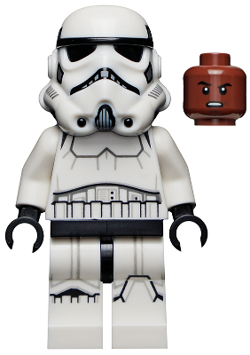 Imperial Stormtrooper - Male, Dual Molded Helmet with Light Bluish Gray Panels on Back, Reddish Brown Head, Grimace Item No: sw1167